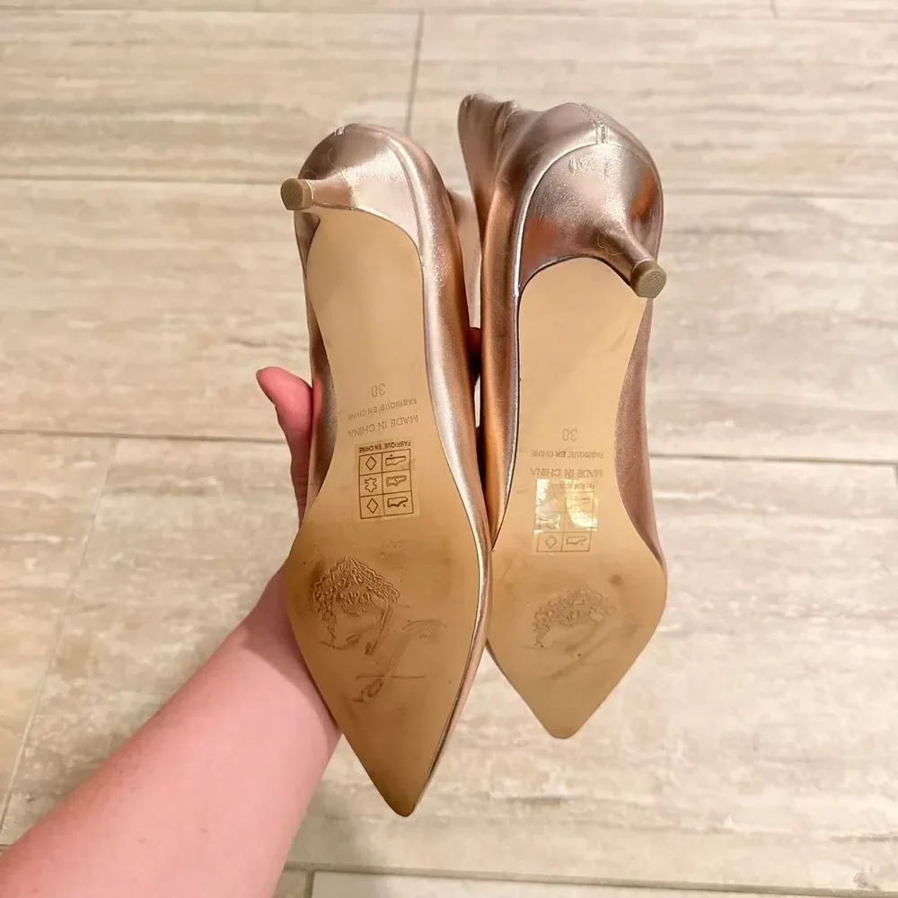 Free people Rose Gold metallic ankle boots pointed toe kitten heel Sz US 7.5